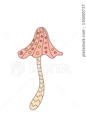 Retro groovy mushroom in pink cartoon graphic style sticker. Sticker with colorful trippy shroom and groovy element in a psychedelic retro theme, fun vibrant graphic for playful design concepts. Retro groovy mushroom in pink cartoon graphic style sticker. Sticker with colorful trippy shroom and groovy element in a psychedelic retro theme, fun vibrant graphic for playful design concepts. 130000737