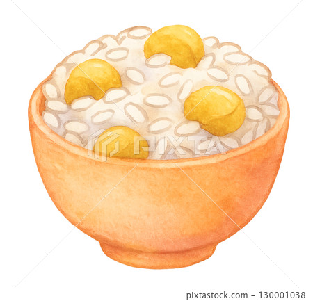 栗子飯碗水彩插圖PNG透明背景日本料理米飯 130001038