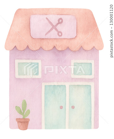 美容院外觀水彩插畫PNG透明背景 美容院外觀水彩插畫PNG透明背景 130001120