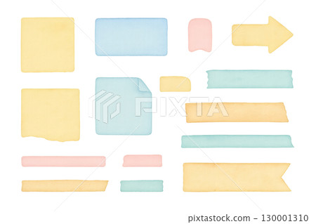 Sticky note memo set watercolor illustration PNG transparent background Sticky note memo set watercolor illustration PNG transparent background 130001310