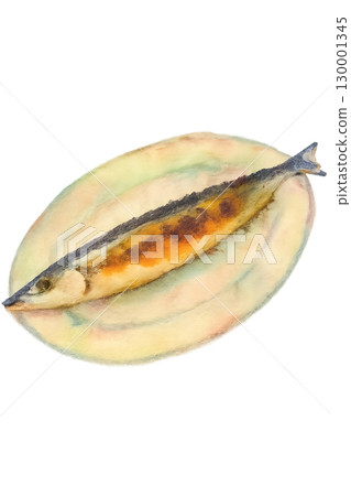 Grilled saury watercolor illustration PNG transparent background 130001345
