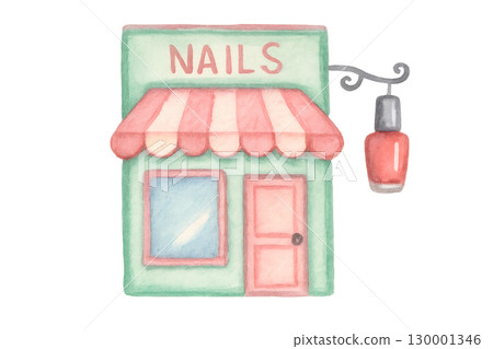Nail salon building watercolor illustration PNG transparent background Nail salon building watercolor illustration PNG transparent background 130001346