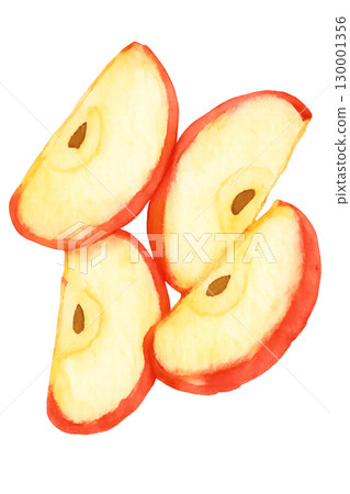 蘋果切水彩插畫PNG透明背景 130001356