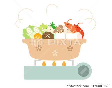 在便攜式爐子上煮飯的鍋子的插圖 在便攜式爐子上煮飯的鍋子的插圖 130001628