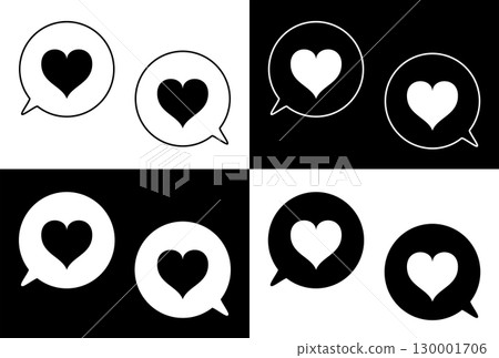 Simple speech bubble set, heart mark, black and white Simple speech bubble set, heart mark, black and white 130001706