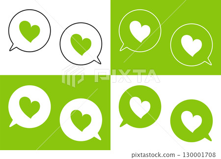 Simple speech bubble set, heart symbol, yellow-green 130001708