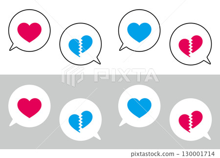 Simple speech bubble set with two heart marks, colorful, red and blue 130001714