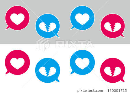 簡單的語音氣泡設定有兩個心形標記,彩色、紅色和藍色 簡單的語音氣泡設定有兩個心形標記,彩色、紅色和藍色 130001715