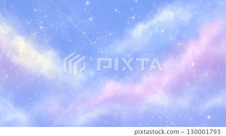 Pastel colored starry sky and clouds Fantastic night sky background material 130001793