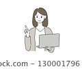 Illustration of a woman in a suit using a laptop 130001796