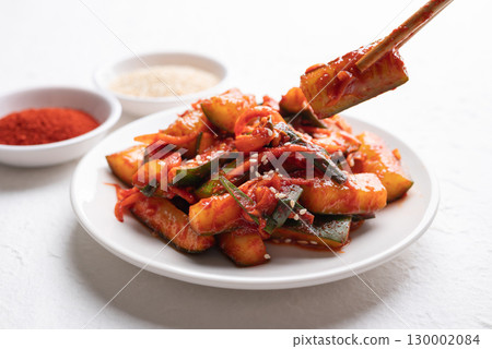 Korean kimchi cucumber ready to eating, Korean side dish, Homemade food 130002084