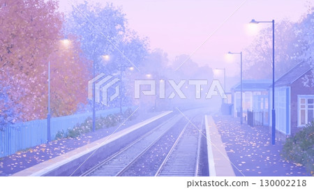 黃昏時分，當地火車站的秋色 130002218