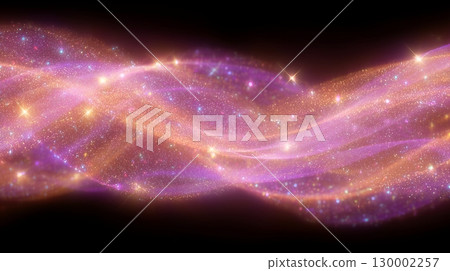 Pink and gold light waves floating on a black background 130002257