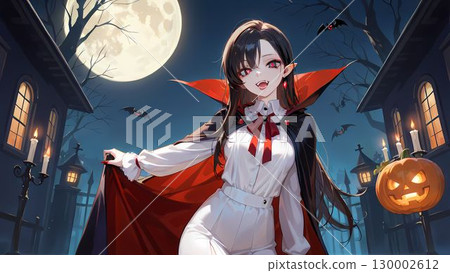 萬聖節扮成德古拉的女人的插圖 130002612