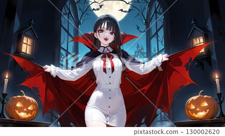 萬聖節扮成德古拉的女人的插圖 130002620