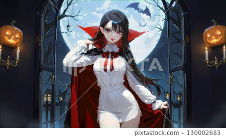 萬聖節穿著德古拉服裝的女人的像素藝術插圖 130002683