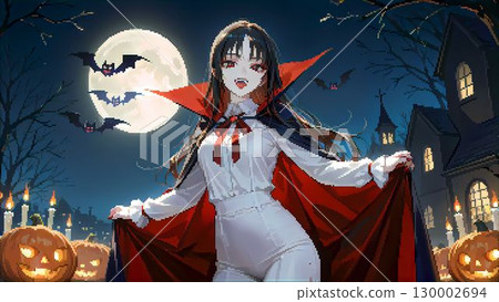 萬聖節穿著德古拉服裝的女人的像素藝術插圖 130002694