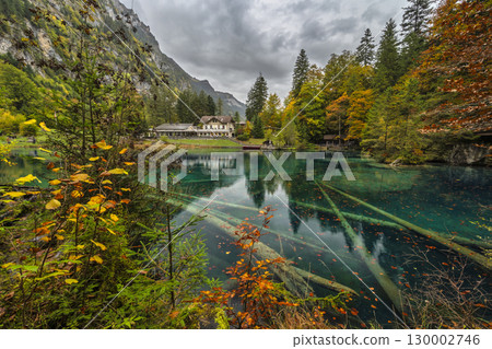 Blausee Switzerland, nature landscape at blue lake in autumn season 130002746