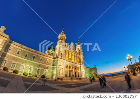 Madrid Spain, night city skyline at Cathedral de la Almudena 130002757
