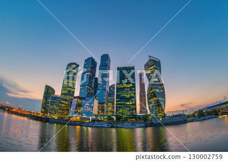 Moscow Russia, sunset city skyline at business center district and Moscow River 130002759
