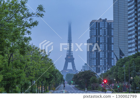 Paris France, night city skyline at Eiffel Tower with street and architecture building 130002799