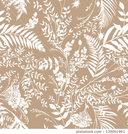 Seamless watercolor pattern with boho style fern branches and leaves drawn 130002901