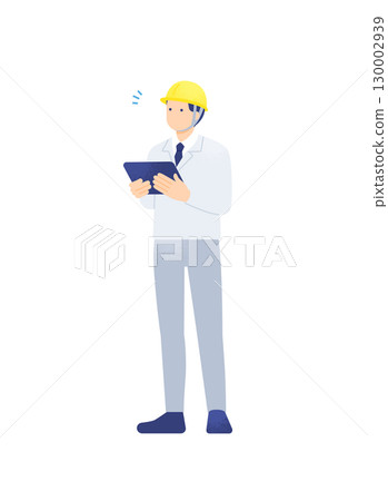 Illustration of a working male worker aiming to improve productivity through automation and efficiency using tablets Illustration of a working male worker aiming to improve productivity through automation and efficiency using tablets 130002939