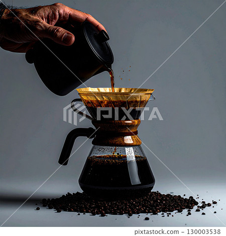 coffee dripper, pour-over, hand drip, coffee filter, brewing tool, coffee grounds, drip kettle, barista tool, manual brew, coffee gear, slow coffee, coffee scale, filter holder, brewing stand, glass d 130003538