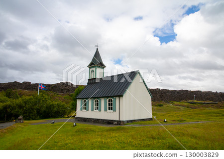 A church in Thingvellir National Park, a World Heritage Site in the Nordic island nation of Iceland, where a crack in the earth called Gjall is located 130003829