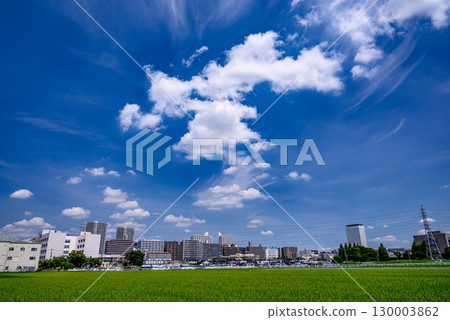 Summer sky with clouds and rural scenery Summer sky with clouds and rural scenery 130003862