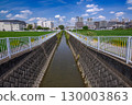 A rural landscape with an irrigation canal, blue sky and clouds 130003863