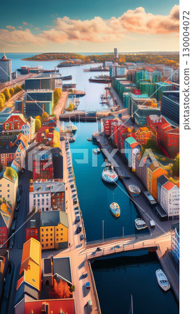 色彩繽紛的外國城市景觀插畫 130004072