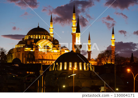 Suleymaniye Mosque view at night in Istanbul 130004171