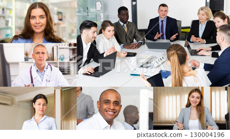Screen of video call between diverse people managers and doctor 130004196