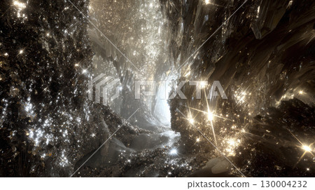 Crystal encrusted cavern sparkling walls light reflection magical atmosphere fantasy landscape 130004232