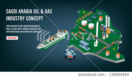 Saudi Arabia Oil and Gas Industry Infrastructure Isometric Illustration Saudi Arabia Oil and Gas Industry Infrastructure Isometric Illustration 130004264