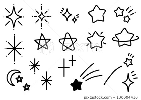Simple hand-drawn illustration set of stars and moon Simple hand-drawn illustration set of stars and moon 130004416
