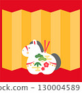 馬年新年賀卡材料 | 屏風和馬形陶鈴的方形橫幅插圖 130004589