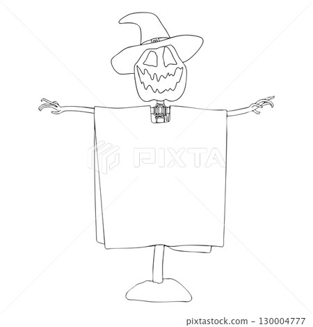 Outline for Coloring of Halloween Scarecrow Lantern Jack Pumpkin. One of the Fall Holiday Symbol. Vector Illustration. Outline for Coloring of Halloween Scarecrow Lantern Jack Pumpkin. One of the Fall Holiday Symbol. Vector Illustration. 130004777