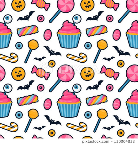 Happy Halloween Night Festival Seamless Pattern Design with Spooky Elements in a Cartoon Illustration Template Happy Halloween Night Festival Seamless Pattern Design with Spooky Elements in a Cartoon Illustration Template 130004838