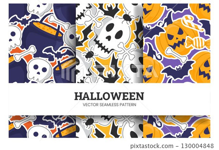 Happy Halloween Night Festival Seamless Pattern Design with Spooky Elements in a Cartoon Illustration Template 130004848