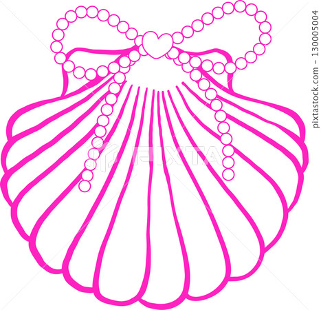 Coquette Pink Seashell Open Clam Shell with Pearl Ribbon Bow Outline Hand Drawn Coquette Pink Seashell Open Clam Shell with Pearl Ribbon Bow Outline Hand Drawn 130005004