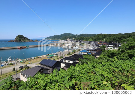 Tsuruoka, Yamagata - Yura Onsen Town and Hakusan Island seen from a hill 130005063