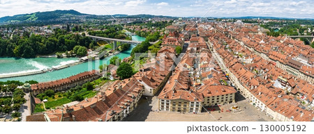 Aerial Panorama of Bern, Switzerland A Picturesque View of the Old Town and the Aare River 130005192