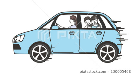 A drive with a mother driving and children looking out the window with joy A drive with a mother driving and children looking out the window with joy 130005468