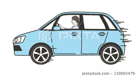Driving scene of a woman driving alone 130005479