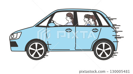 A family drive with the mother driving and two children in the back seat 130005481