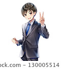 一位年輕的商人做出 V 手勢（漫畫/動漫風格） 130005514
