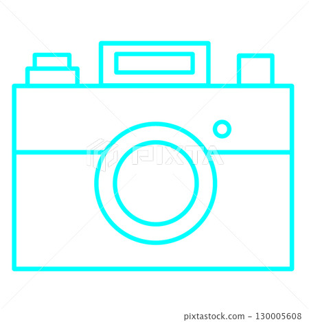 用青色線條繪製的白色相機的透明 PNG 插圖 130005608