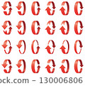 A vector illustration icon set of three-dimensional, 3D rotating arrows of various shapes 130006806